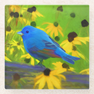 Indigo Bunting Painting - Original Bird Art Glasuntersetzer