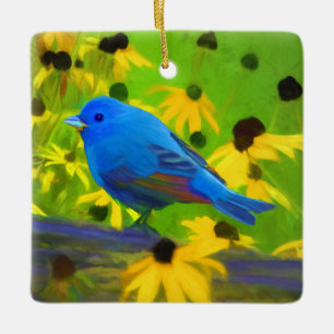 Indigo Bunting Painting - Original Bird Art Keramikornament