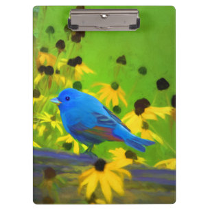 Indigo Bunting Painting - Original Bird Art Klemmbrett