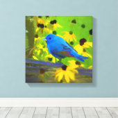 Indigo Bunting Painting - Original Bird Art Leinwanddruck (Insitu (Holzboden))