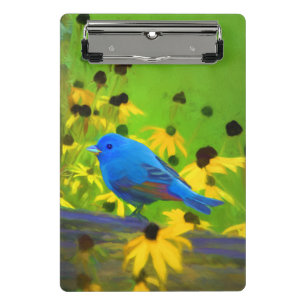 Indigo Bunting Painting - Original Bird Art Mini Klemmbrett