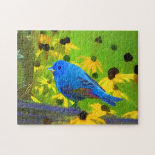 Indigo Bunting Painting - Original Bird Art Puzzle (Horizontal)