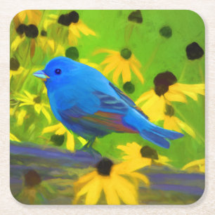 Indigo Bunting Painting - Original Bird Art Rechteckiger Pappuntersetzer