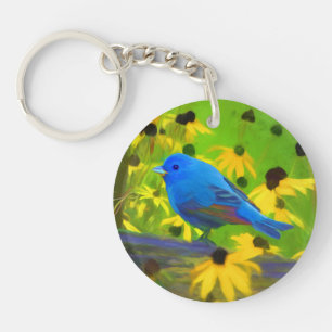 Indigo Bunting Painting - Original Bird Art Schlüsselanhänger