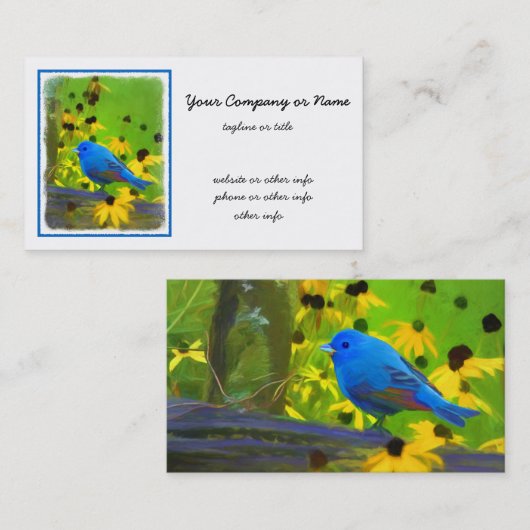 Indigo Bunting Painting - Original Bird Art Visitenkarte (Vorne/Hinten)