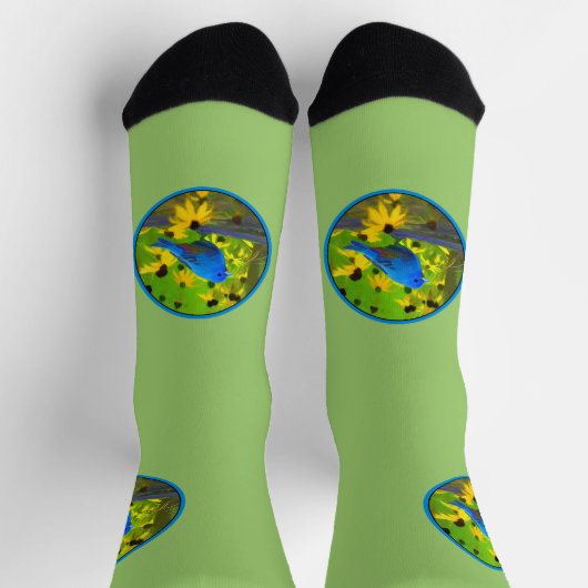 Indigo Bunting Painting - Original Wild Bird Art Socken (Oben)