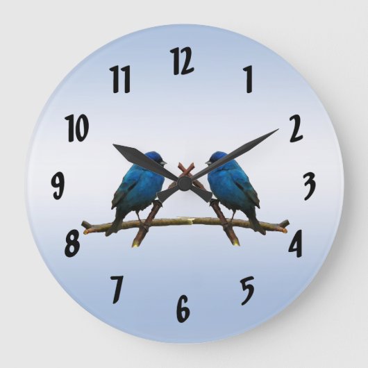Indigo Buntings Große Wanduhr (Vorderseite)