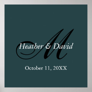 Indigo Color Stilvolle Niedliche Monogramm-Hochzei Poster