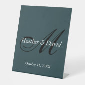 Indigo Color Stilvolle Niedliche Monogramm-Hochzei Sockelschild (Vorderseite)