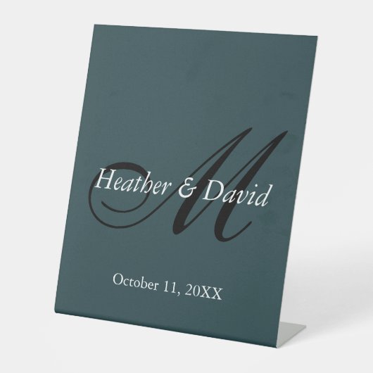 Indigo Color Stilvolle Niedliche Monogramm-Hochzei Sockelschild (Vorderseite)