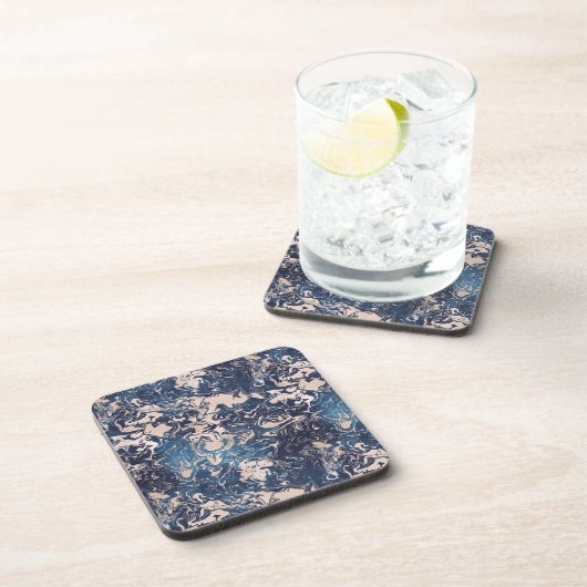Indigo Cream Marble Muster Elegant Stilvoll Getränkeuntersetzer (Rechte Seite)