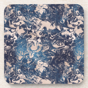 Indigo Cream Marble Muster Elegant Stilvoll Getränkeuntersetzer