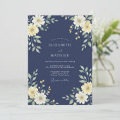 Indigo Creme Blütenhochzeit Einladung (Stehend Vorderseite)