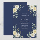 Indigo Creme Blütenhochzeit Einladung (Vorne/Hinten)