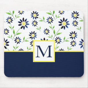 Indigo Daisy Pattern Mousepad