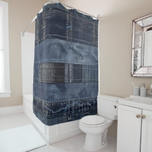 Indigo Denim Patchwork Nahtloses Muster (2) Duschvorhang