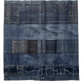 Indigo Denim Patchwork Nahtloses Muster (2) Duschvorhang (Vorderseite)