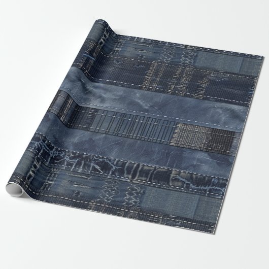 Indigo Denim Patchwork Nahtloses Muster (2) Geschenkpapier (Ungerollt)