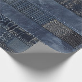 Indigo Denim Patchwork Nahtloses Muster (2) Geschenkpapier (Ecke)