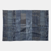 Indigo Denim Patchwork Nahtloses Muster (2) Geschirrtuch (Horizontal)