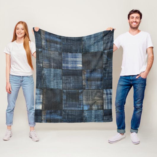 Indigo Denim Patchwork Nahtloses Muster Fleecedecke (Beispiel)
