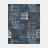 Indigo Denim Patchwork Nahtloses Muster Fleecedecke (Vorderseite)