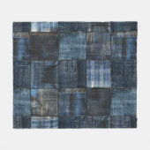Indigo Denim Patchwork Nahtloses Muster Fleecedecke (Vorderseite (Horizontal))