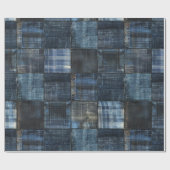 Indigo Denim Patchwork Nahtloses Muster Geschenkpapier (Flach)