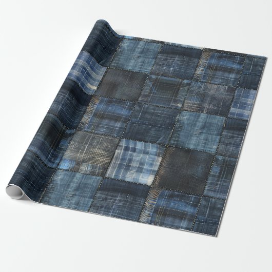 Indigo Denim Patchwork Nahtloses Muster Geschenkpapier (Ungerollt)