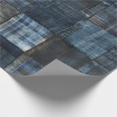 Indigo Denim Patchwork Nahtloses Muster Geschenkpapier (Ecke)