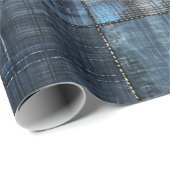 Indigo Denim Patchwork Nahtloses Muster Geschenkpapier (Rolleneckpunkt)