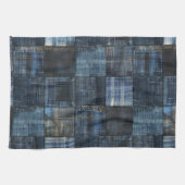 Indigo Denim Patchwork Nahtloses Muster Geschirrtuch (Horizontal)