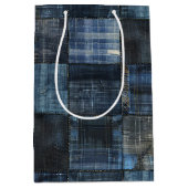 Indigo-Denim-Patchwork-Nahtloses Muster Mittlere Geschenktüte (Vorderseite)