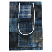 Indigo-Denim-Patchwork-Nahtloses Muster Mittlere Geschenktüte (Rückseite)