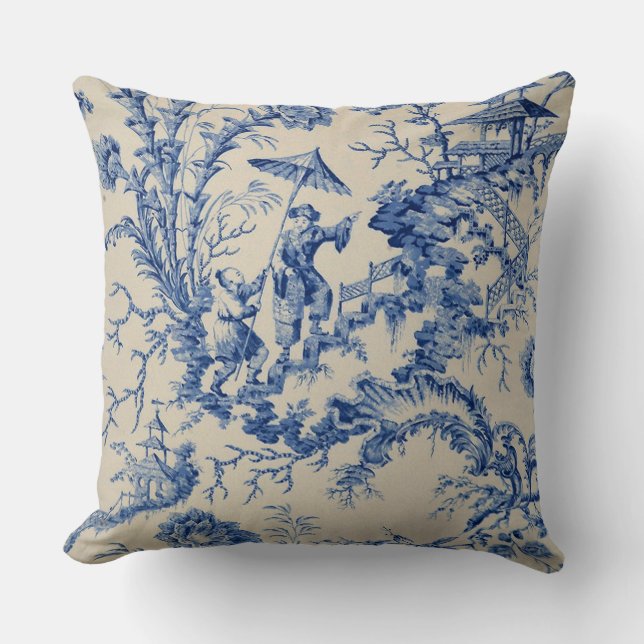 Indigo-Designer Toile Kissen (Vorderseite)