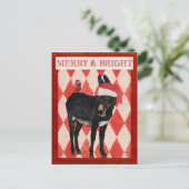 INDIGO DONKEY & CARDINAL CHRISTMAS Postcard Feiertagspostkarte (Stehend Vorderseite)