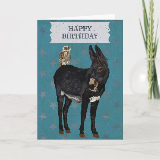 INDIGO DONKEY & OWL Birthday Card Karte (Vorderseite)