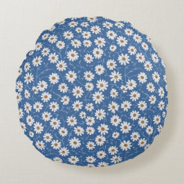 Indigo Dream Daisies Rundes Kissen