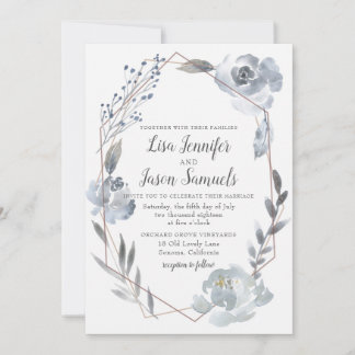 Indigo Dusty Blue Floral Geometric Wedding Einladu Einladung