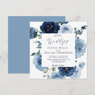 Indigo Dusty Blue Navy Blume Garden Wedding Einladung