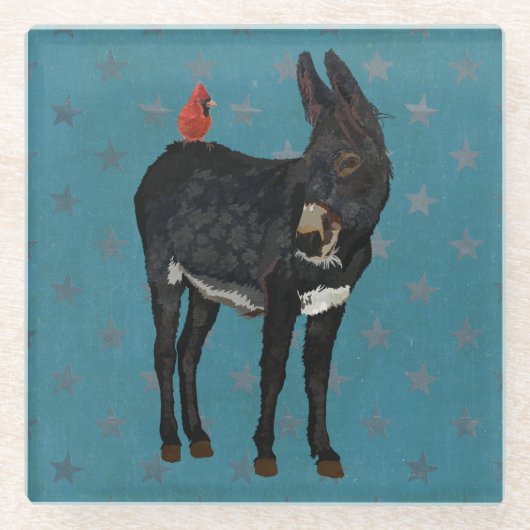 INDIGO-ESEL U. KARDINALS-GLAS-UNTERSETZER GLASUNTERSETZER (Vorderseite)