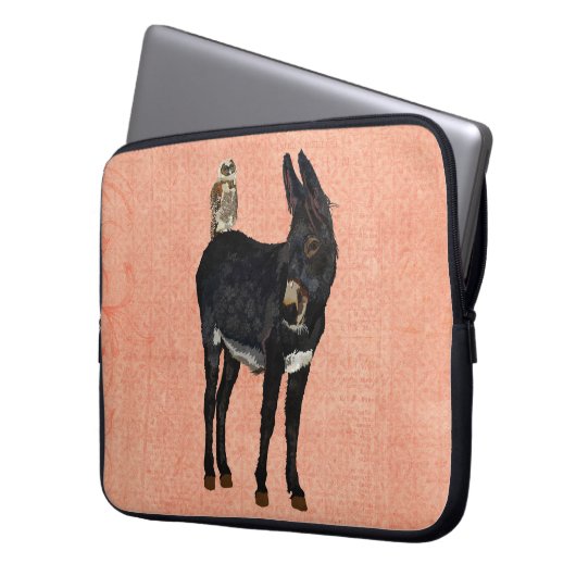 INDIGO-ESEL u. KUPFER-EULE Computer-Hülse Laptopschutzhülle (Vorderseite Links)