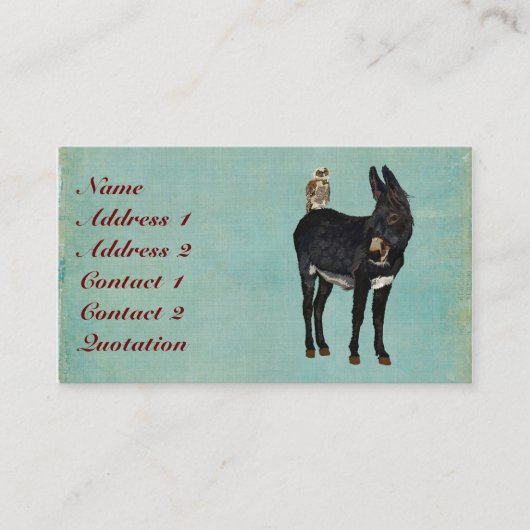 Indigo Esel und Eule Visitenkarte (Vorderseite)