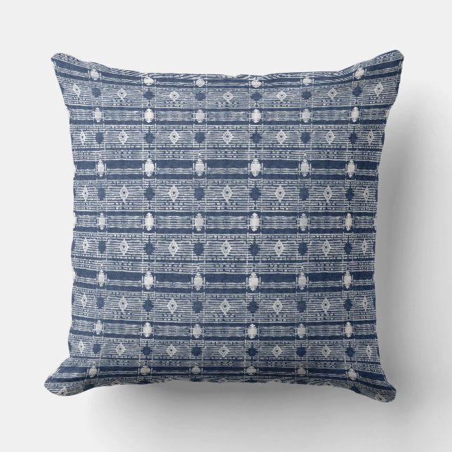 Indigo Ethnic Hmong Batik Throw Kissen (Vorderseite)