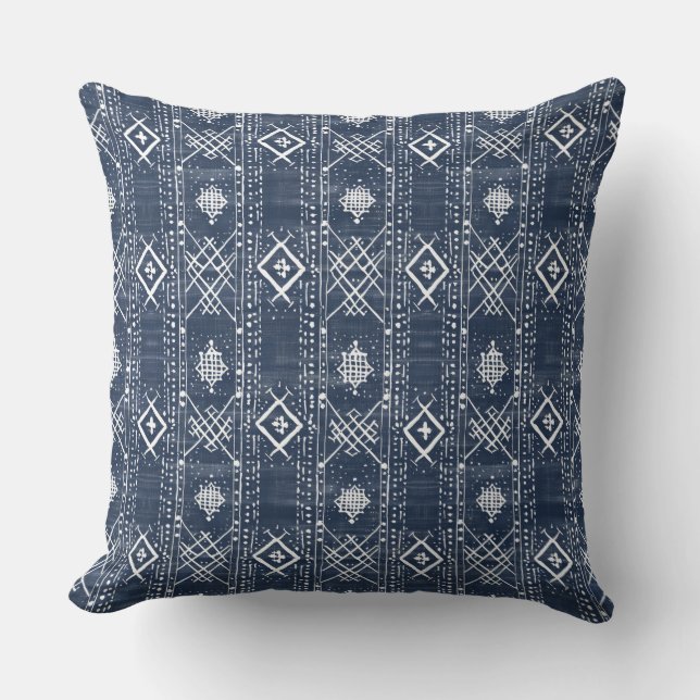 Indigo Ethnic Hmong Throw Kissen (Vorderseite)