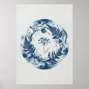 Indigo-Farn-Botanischer Cyanotypie-Kranzposter Poster