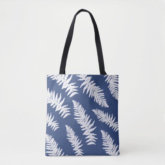 Indigo Fern Print Blue Tote Bag Tasche (Vorderseite)