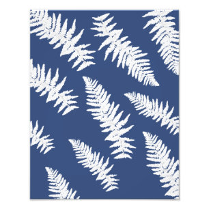 Indigo Fern White Pflanze Botanische Malerei Fotodruck
