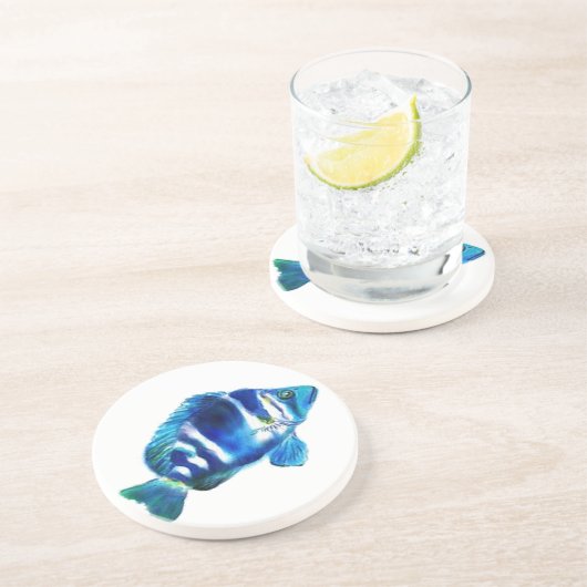 Indigo-Fisch-Untersetzer Sandstein Untersetzer (Seite)