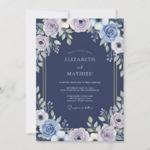 Indigo Flieder Ranunculus Salbei Hochzeit Einladung